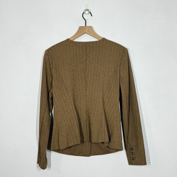 CAbi Penny Blazer Womens Size Medium Brown Herringbone Fleck Button Front Jacket - Picture 3 of 11